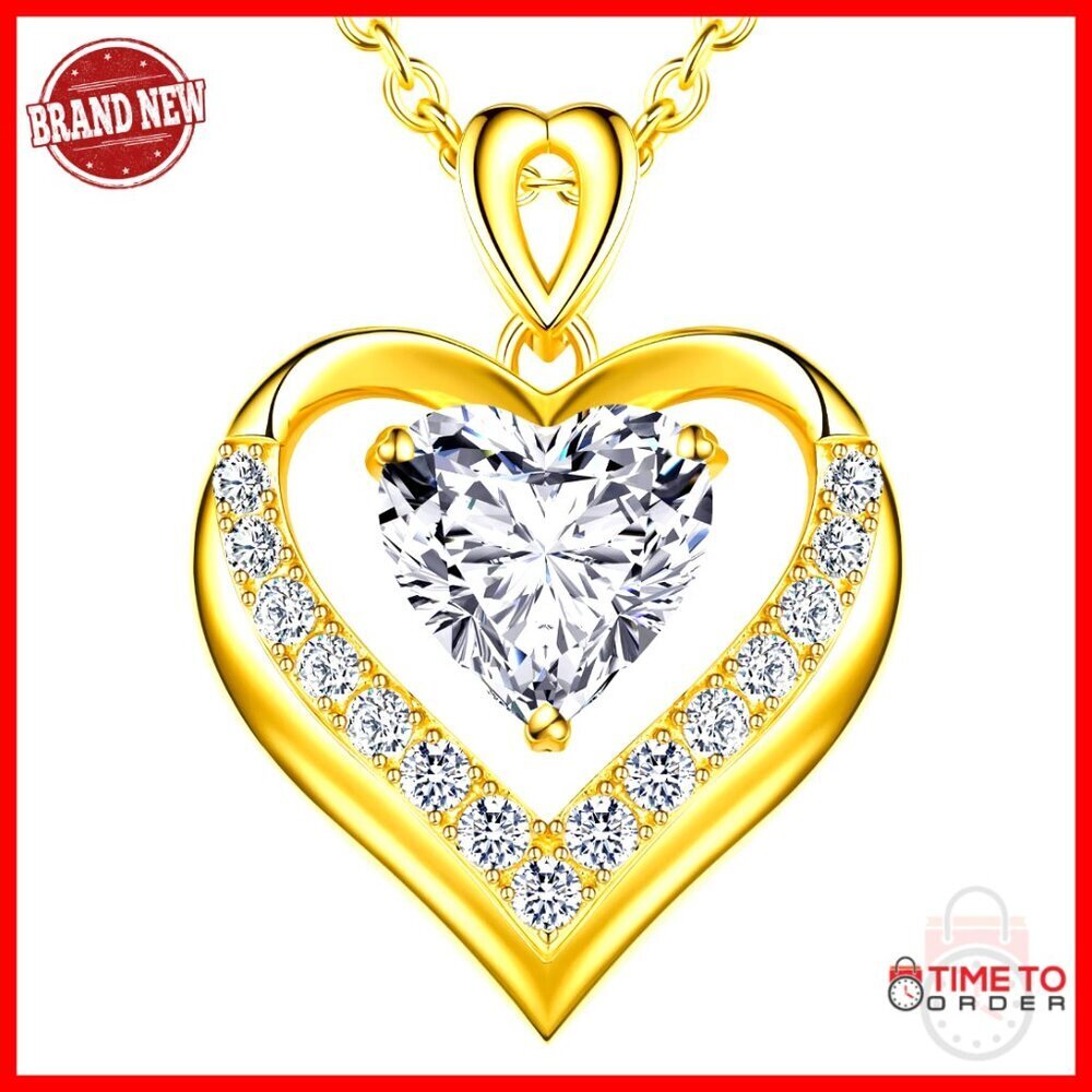 2-3 Ct Moissanite Heart Pendant Necklace 18K Gold Plated S925 Silver